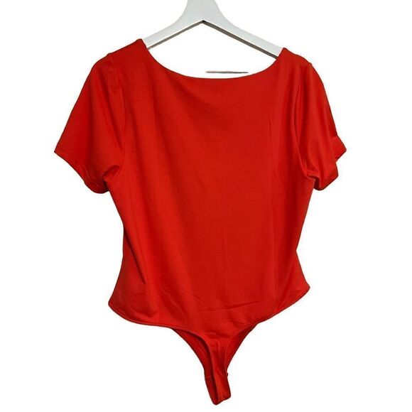 House Of Harlow 1960 Women's Orange Square Neck Cap Sleeve Bodysuit Size XL NEW - Picture 2 of 5